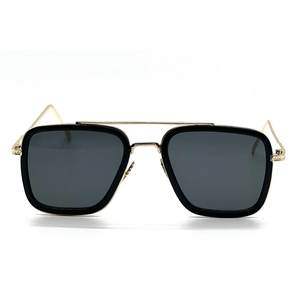 Square Sunglasses Black Gold Frame Stylish Fashion‎ Eyewear Elegant Lents Gafas